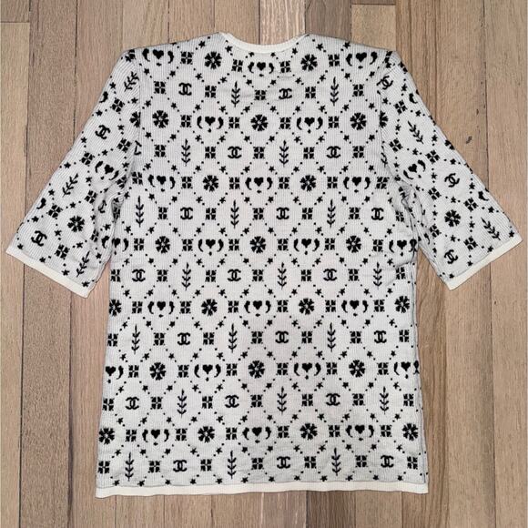 Chanel 19K Coco Neige Black White Wool CC Logo Top Short Sleeve Tee T Shirt 40 - Picture 10 of 16